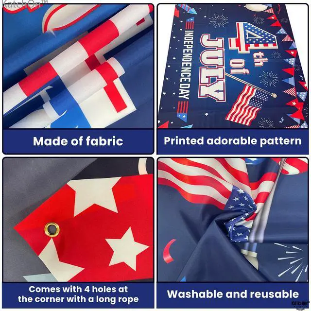 Alt view image 3 of 7 - 4th of July Backdrop - 72x44 Inch | XtraLarge Banner for Patriotic Home Decor,Independence Day and Memorial Day Decorations | 4th of July Decorations