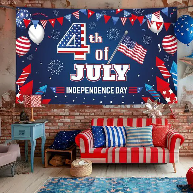 Alt view image 4 of 7 - 4th of July Backdrop - 72x44 Inch | XtraLarge Banner for Patriotic Home Decor,Independence Day and Memorial Day Decorations | 4th of July Decorations
