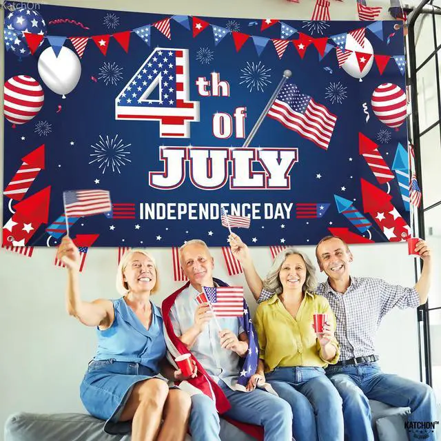 Alt view image 7 of 7 - 4th of July Backdrop - 72x44 Inch | XtraLarge Banner for Patriotic Home Decor,Independence Day and Memorial Day Decorations | 4th of July Decorations