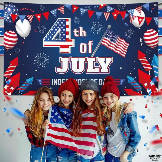 Alt view image 6 of 7 - 4th of July Backdrop - 72x44 Inch | XtraLarge Banner for Patriotic Home Decor,Independence Day and Memorial Day Decorations | 4th of July Decorations