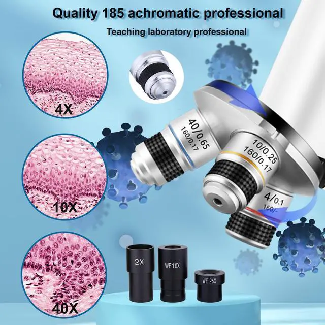 Alt view image 3 of 7 - Microscope 40X-2500X Magnification with 4.3-inch Display, Wide-Angle 10X and 25X eyepieces, and Built-in 5-megapixel Camera for School Labs, Animal Husbandry (White)