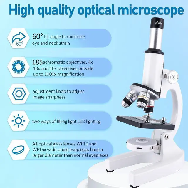 Alt view image 2 of 7 - Microscope 40X-2500X Magnification with 4.3-inch Display, Wide-Angle 10X and 25X eyepieces, and Built-in 5-megapixel Camera for School Labs, Animal Husbandry (White)