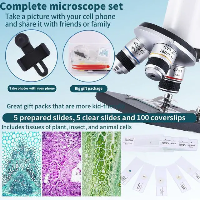 Alt view image 5 of 7 - Microscope 40X-2500X Magnification with 4.3-inch Display, Wide-Angle 10X and 25X eyepieces, and Built-in 5-megapixel Camera for School Labs, Animal Husbandry (White)