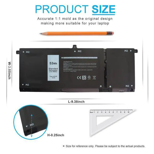 Alt view image 5 of 7 - 53Wh H5CKD 15V Battery for Dell Inspiron 7506 7405 7306 7300 7500 5406 5400 2-in-1 Silver 5502 5501 5402 5401 5505 5300 5301 5508 5509 Latitude 3410 3510 Vostro 5502 5501 5402 5401 p102f p126g 9077G