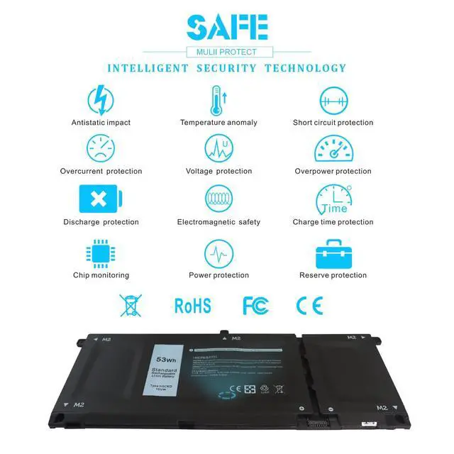 Alt view image 7 of 7 - 53Wh H5CKD 15V Battery for Dell Inspiron 7506 7405 7306 7300 7500 5406 5400 2-in-1 Silver 5502 5501 5402 5401 5505 5300 5301 5508 5509 Latitude 3410 3510 Vostro 5502 5501 5402 5401 p102f p126g 9077G