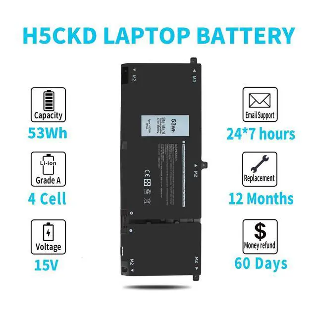 Alt view image 6 of 7 - 53Wh H5CKD 15V Battery for Dell Inspiron 7506 7405 7306 7300 7500 5406 5400 2-in-1 Silver 5502 5501 5402 5401 5505 5300 5301 5508 5509 Latitude 3410 3510 Vostro 5502 5501 5402 5401 p102f p126g 9077G