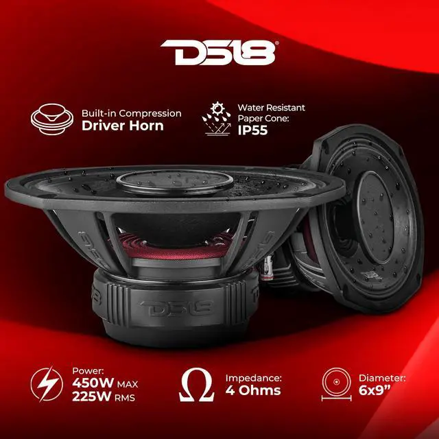 Alt view image 2 of 7 - PRO-HY69.4B 6x9 Water Resistant Hybrid Mid-Range Loudspeaker with 1" Driver 500W Max Power 4-Ohm - Midrange with Compression Driver Horn Great for Motorcycles and All Audio Applications