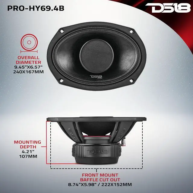 Alt view image 4 of 7 - PRO-HY69.4B 6x9 Water Resistant Hybrid Mid-Range Loudspeaker with 1" Driver 500W Max Power 4-Ohm - Midrange with Compression Driver Horn Great for Motorcycles and All Audio Applications