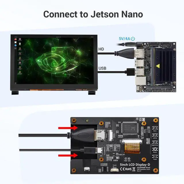 Alt view image 6 of 7 - 5 Inch Touchscreen Monitor for Raspberry Pi, 1024X600 Touch Screen | Display Monitor with Acrylic Stand Compatible with Raspberry Pi 5/4/3, Banana Pi, Jetson Nano, Plug and Play