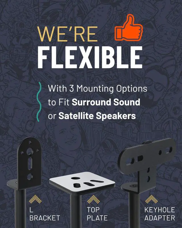Alt view image 4 of 7 - Universal Speaker Stands - Height Adjustable with Universal Compatibility - Works with Vizio, Klipsch, Bose & More - Includes Built-in Cable Management - Great for Rear Surround Sound - Pair