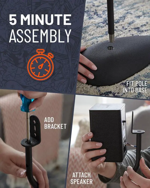 Alt view image 5 of 7 - Universal Speaker Stands - Height Adjustable with Universal Compatibility - Works with Vizio, Klipsch, Bose & More - Includes Built-in Cable Management - Great for Rear Surround Sound - Pair