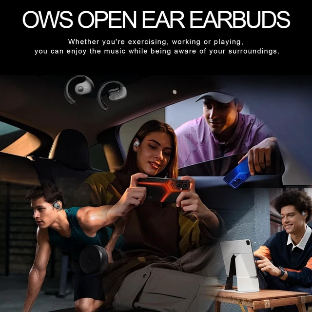 Alt view image 7 of 7 - Open Ear Headphones Wireless Bluetooth 5.4, OWS Hanging Earphones Wireless Earbuds with Earhooks and Mic, IPX5 Waterproof, 48H Range, Out of Ear Earbuds for Sports Running Workout Driving(Black)