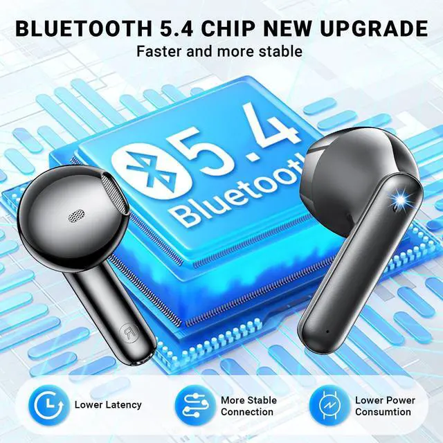 Alt view image 3 of 7 - Wireless Earbuds, Bluetooth 5.4 Headphones with 42H Ultralight Ear Buds, Bluetooth Earbuds with 4 ENC Noise Cancelling Mics, HiFi Deep Bass Dual LED Display USB-C, IPX6 Waterproof Earphones Black