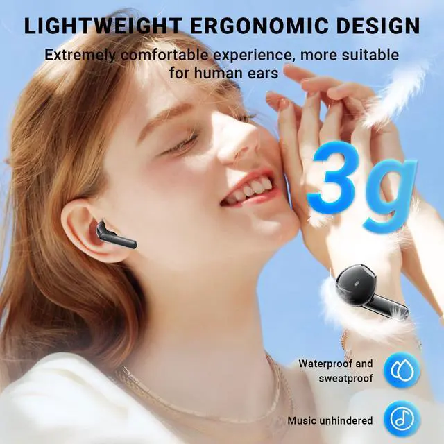 Alt view image 7 of 7 - Wireless Earbuds, Bluetooth 5.4 Headphones with 42H Ultralight Ear Buds, Bluetooth Earbuds with 4 ENC Noise Cancelling Mics, HiFi Deep Bass Dual LED Display USB-C, IPX6 Waterproof Earphones Black