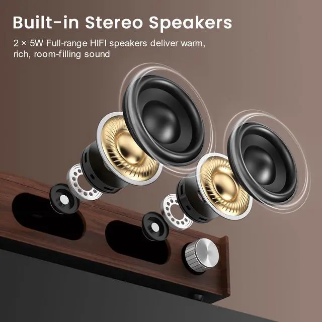 Alt view image 2 of 7 - Record Player with Built-in Speakers, Bluetooth Turntable | 3-Speed Retro Vintage Record Player with Auto-Stop, RCA Output, Stable TonearmHome Audio&Gift for Music Lovers