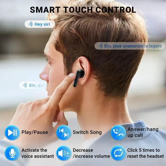 Alt view image 6 of 7 - Wireless Earbuds, Bluetooth 5.4 Headphones with 42H Ultralight Ear Buds, Bluetooth Earbuds with 4 ENC Noise Cancelling Mics, HiFi Deep Bass Dual LED Display USB-C, IPX6 Waterproof Earphones Black