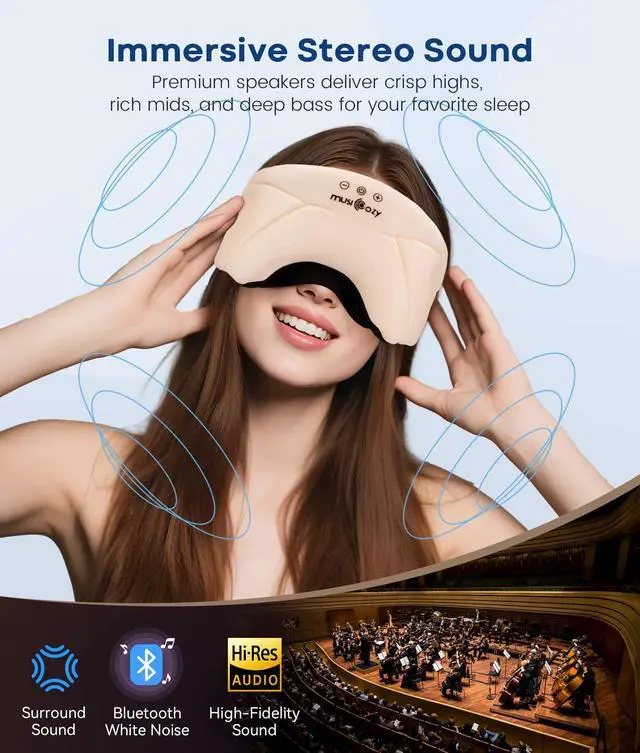Alt view image 3 of 7 - Bluetooth Sleep Mask Headphones with HD Speakers for Side Sleepers | Ultra-soft Bluetooth 5.4 Wireless Over-Ear Washable with HD Stereo Ideal for Travel Meditation Relaxation Gifts for Men Women