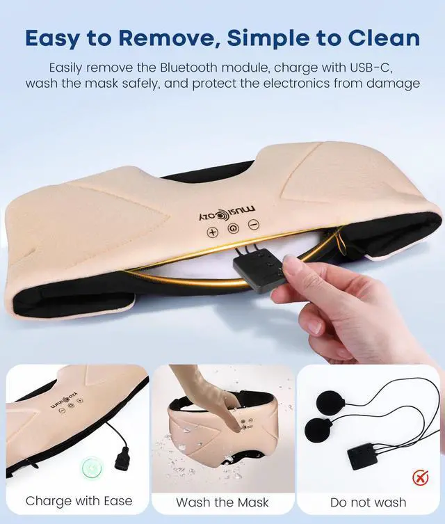 Alt view image 4 of 7 - Bluetooth Sleep Mask Headphones with HD Speakers for Side Sleepers | Ultra-soft Bluetooth 5.4 Wireless Over-Ear Washable with HD Stereo Ideal for Travel Meditation Relaxation Gifts for Men Women