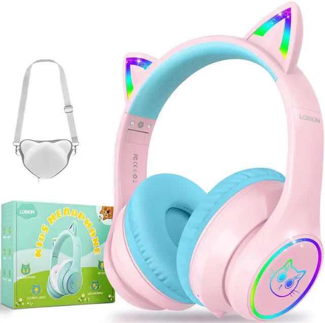 Main image of Kids Bluetooth Headphones,Over Ear Kids Headphones Wireless with Mic 50H Playtime Colorful LED Lights AUX Cord 94dB Safe Volume Limited Foldable Design for Boy Girl Travel/School/iPad