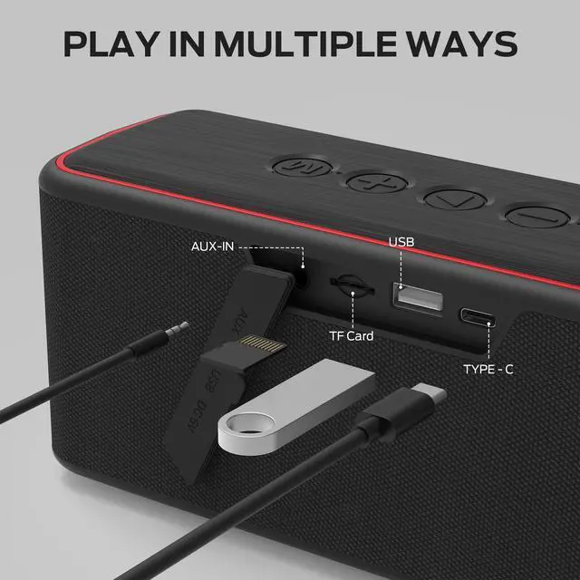 Alt view image 4 of 7 - Shock Plus Bluetooth Speaker,Portable Speaker with 40W Loud Stereo Sound,Bluetooth 6.0,TWS Pairing,20H Playtime,Support AUX/TF Card,IPX6 Waterproof Wireless Speakers for Travel,Home,Outdoor