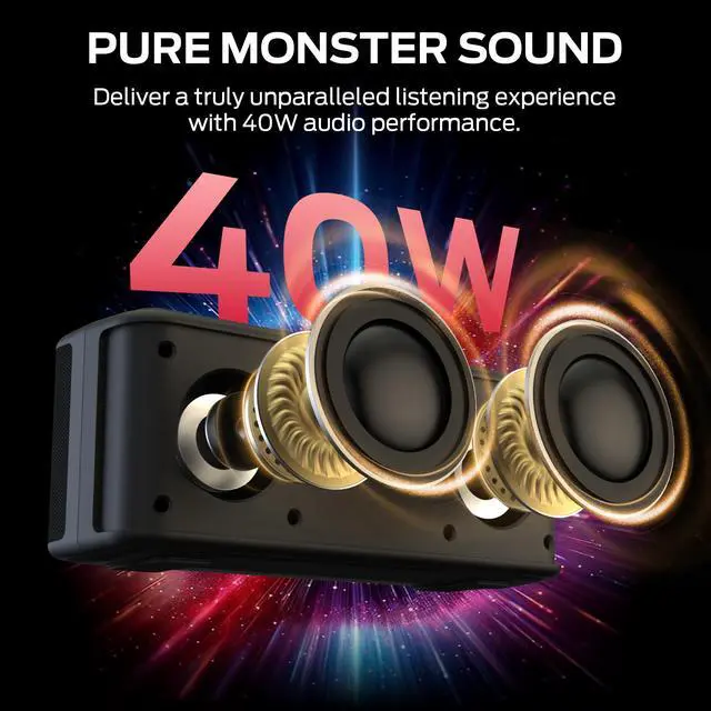 Alt view image 2 of 7 - Shock Plus Bluetooth Speaker,Portable Speaker with 40W Loud Stereo Sound,Bluetooth 6.0,TWS Pairing,20H Playtime,Support AUX/TF Card,IPX6 Waterproof Wireless Speakers for Travel,Home,Outdoor