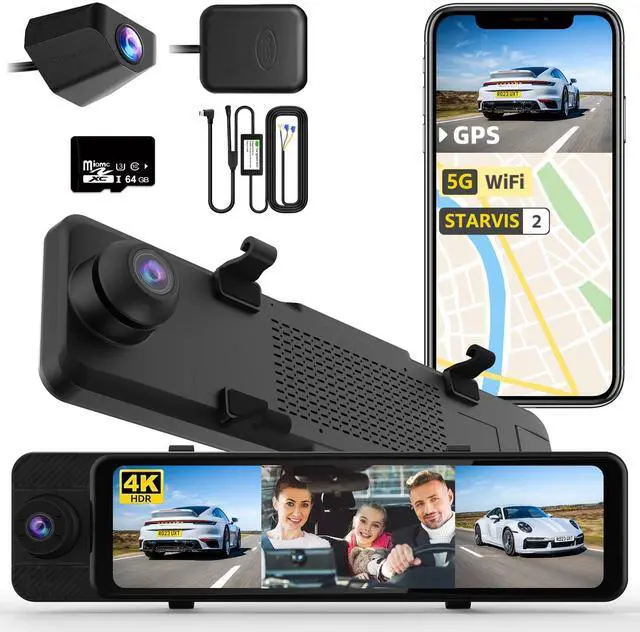 Main image of 3 Channel Rear View Mirror Camera, 4K+1080P+1080P Front Inside and Rear | 12" Touch Screen Car Camera, Backup Camera with 5GHz WiFi GPS, 24H Parking Mode, HDR Night Vision, G Sensor, Free 64G Card