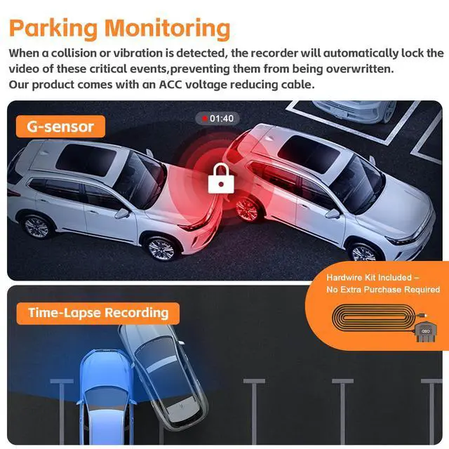 Alt view image 7 of 7 - 3 Channel Rear View Mirror Camera, 4K+1080P+1080P Front Inside and Rear | 12" Touch Screen Car Camera, Backup Camera with 5GHz WiFi GPS, 24H Parking Mode, HDR Night Vision, G Sensor, Free 64G Card