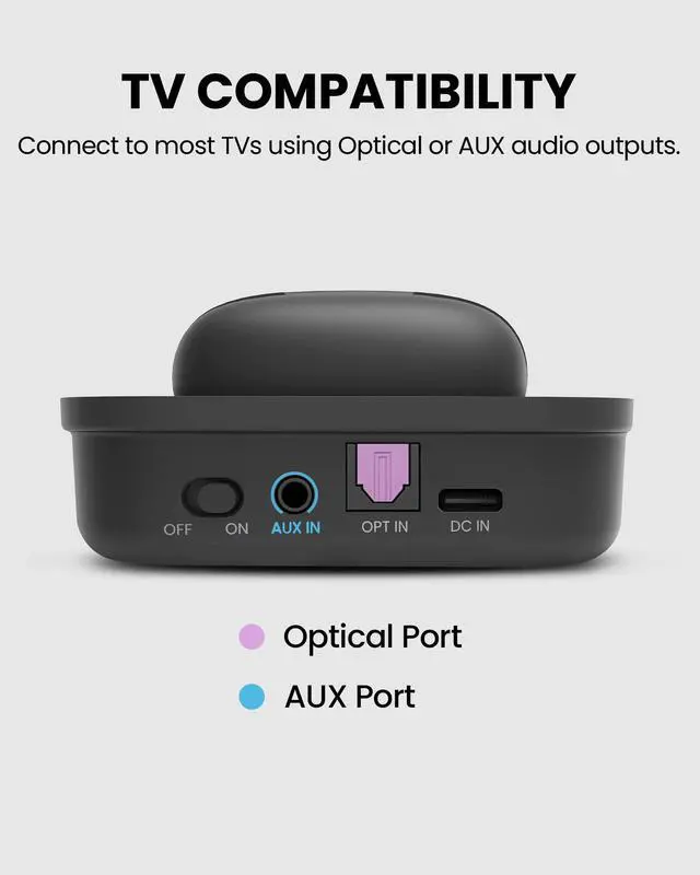 Alt view image 7 of 7 - Aura Focus Auracast Wireless TV Earbuds with Transmitter | Work with Auracast Hearing Aids, Dual Mode for TV & Phone Calls, Charging Dock, Volume Boost for Seniors & Hard of Hearing