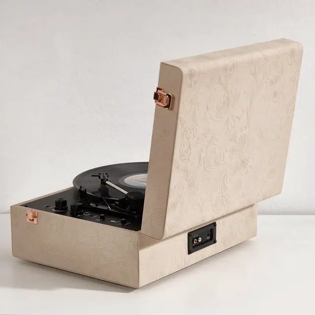 Alt view image 4 of 7 - Coryphaeus Vinyl Record Player 3-Speed Bluetooth Input and Output Built-in Speakers with Magnetic Cartridge Auto Off (Flora Engraved)