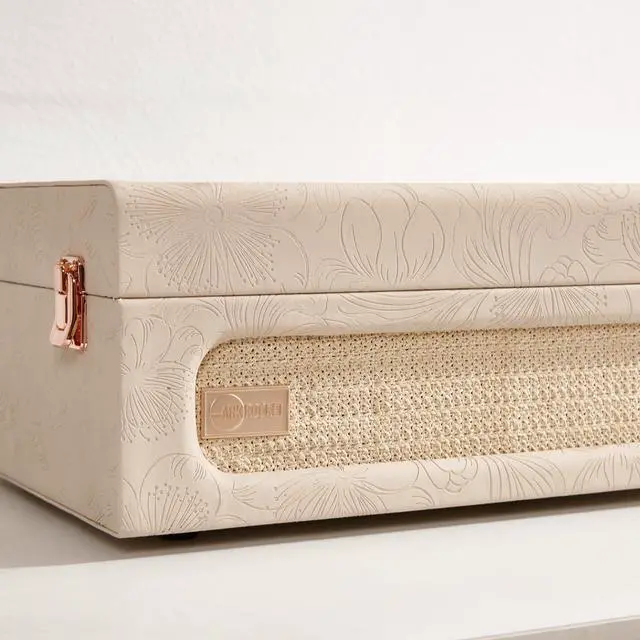 Alt view image 6 of 7 - Coryphaeus Vinyl Record Player 3-Speed Bluetooth Input and Output Built-in Speakers with Magnetic Cartridge Auto Off (Flora Engraved)