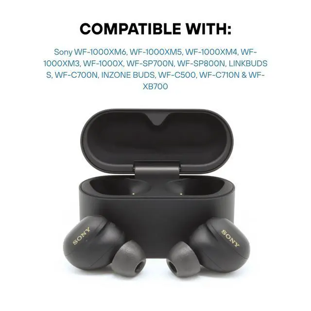 Alt view image 6 of 7 - TrueGrip MAX Memory Foam Ear Tips | For Sony True Wireless Earbuds, Ultimate Comfort, Superior Noise Isolation, Black S/M/L (3 Pairs)