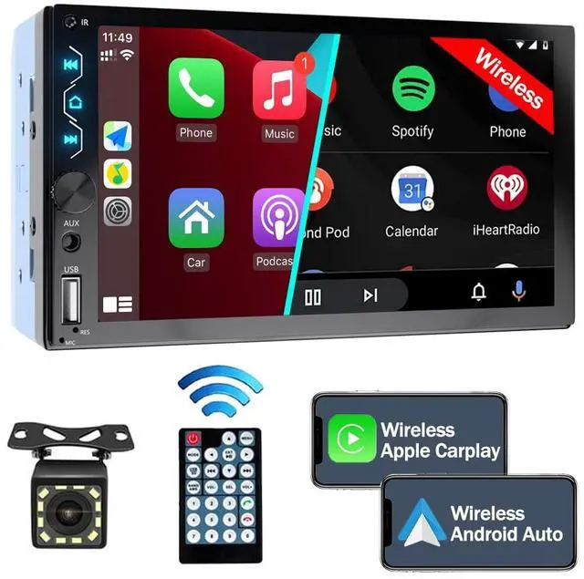 Main image of Double Din Car Stereo with Wireless Carplay,Wireless Android Auto,7 inch Touch Screen Radio with Backup Camera,Bluetooth Car Audio Receiver,Mirror Link,SWC,FM/USB/AUX/Subwoofer