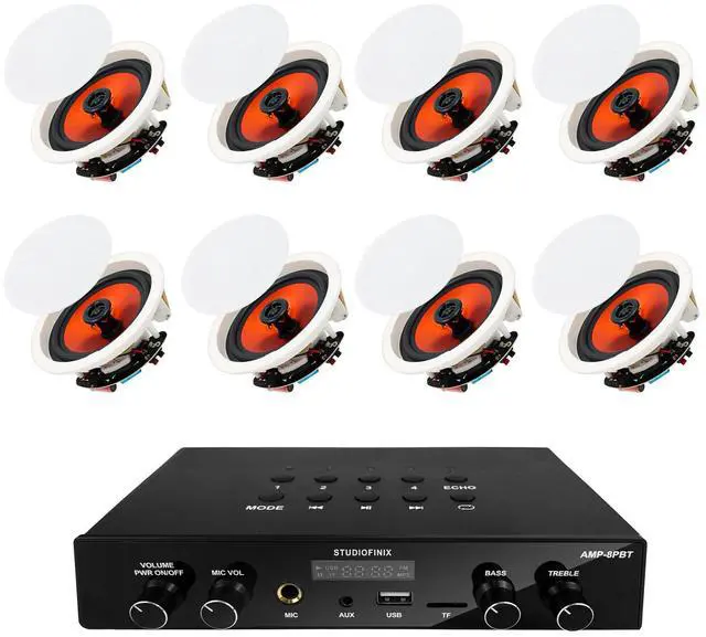 Main image of 6.5 Inch Bluetooth 5.4 Ceiling Speakers with 4-Zone 8-Channel Amplifier,Independent Zone Volume Control for Home Theater, Studio,Multi-Room Audio System8 Speakers