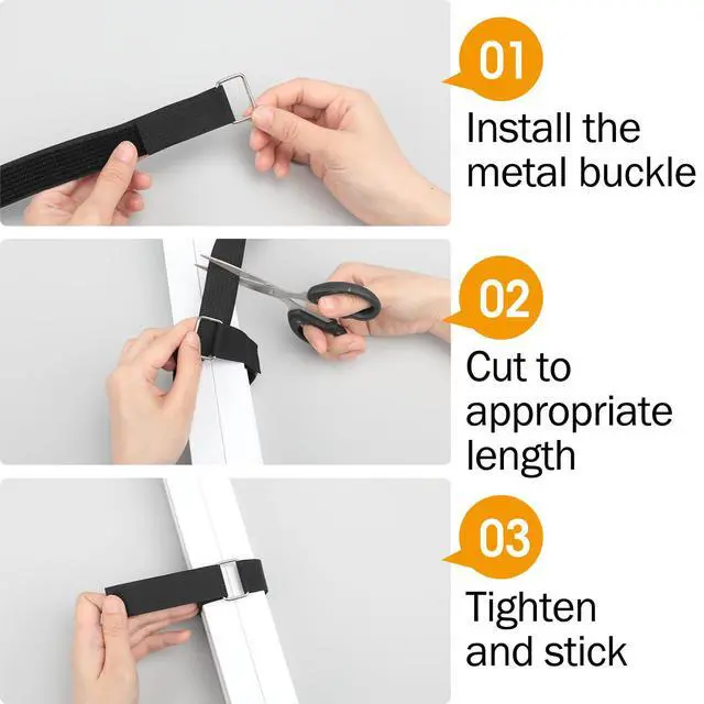Alt view image 3 of 6 - 1" x120ft Hook and Loop Straps with 60 Metal Buckles, Adjustable Fastening Cinch Straps, Cut to Length Cable Straps, Reusable Nylon Straps 1 Inch Wide for Organizer or Storage, Black