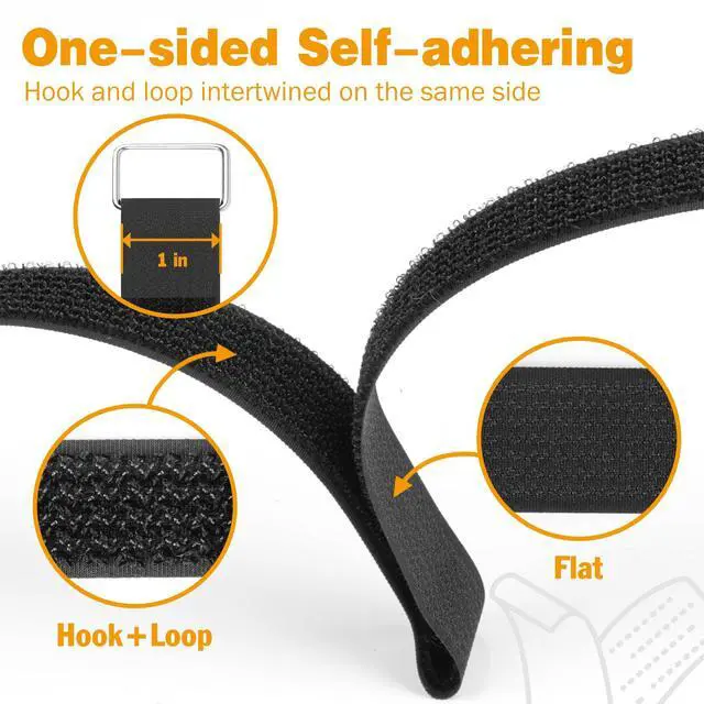 Alt view image 4 of 6 - 1" x120ft Hook and Loop Straps with 60 Metal Buckles, Adjustable Fastening Cinch Straps, Cut to Length Cable Straps, Reusable Nylon Straps 1 Inch Wide for Organizer or Storage, Black