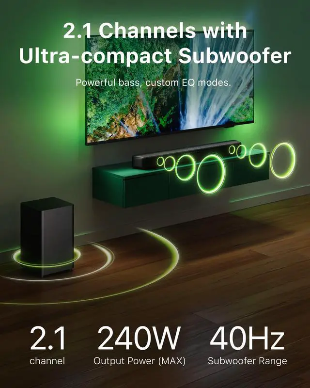 Alt view image 2 of 7 - B5309 2.1 Channel Soundbar with Wireless Subwoofer - Bluetooth, HDMI ARC, DTS Virtual:X, 240W Max Power, Dark Grey