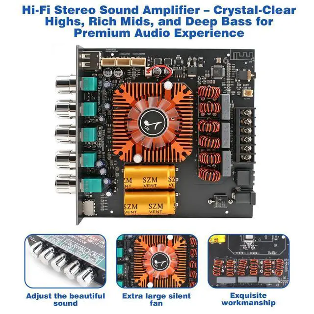 Alt view image 3 of 7 - 540W 2.1-Channel Mini Bluetooth Amplifier Board 160W×2 + 220W Subwoofer, with TWS, FM/USB/AUX, IR Remote, DC15-36V, Deep Bass for DIY Speakers & Home Audio