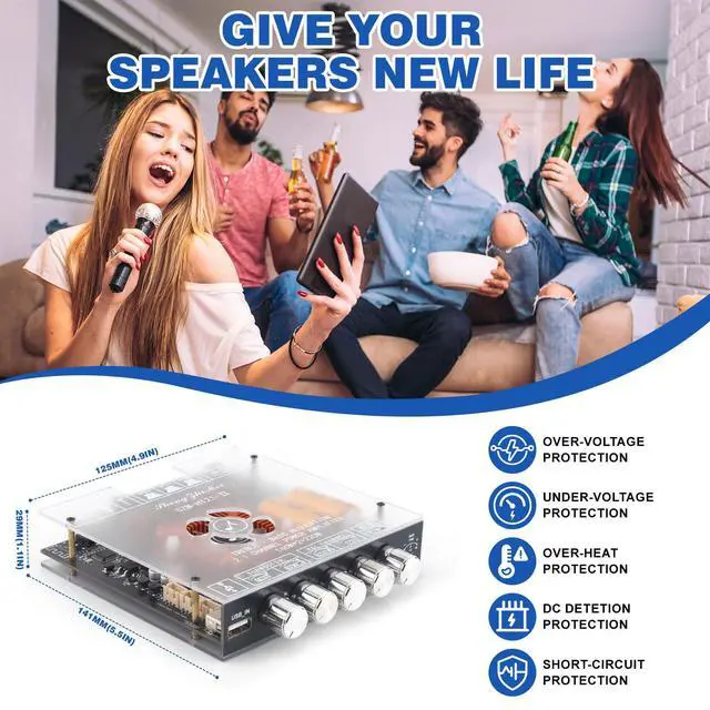 Alt view image 6 of 7 - 540W 2.1-Channel Mini Bluetooth Amplifier Board 160W×2 + 220W Subwoofer, with TWS, FM/USB/AUX, IR Remote, DC15-36V, Deep Bass for DIY Speakers & Home Audio
