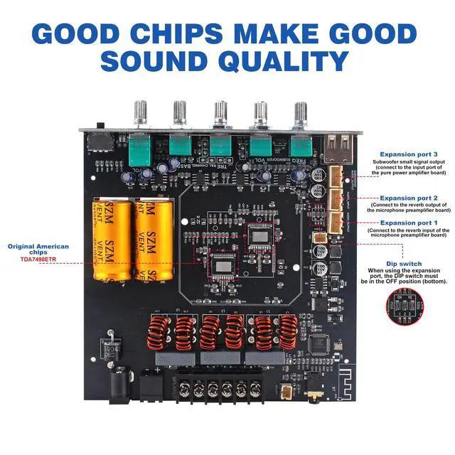 Alt view image 5 of 7 - 540W 2.1-Channel Mini Bluetooth Amplifier Board 160W×2 + 220W Subwoofer, with TWS, FM/USB/AUX, IR Remote, DC15-36V, Deep Bass for DIY Speakers & Home Audio