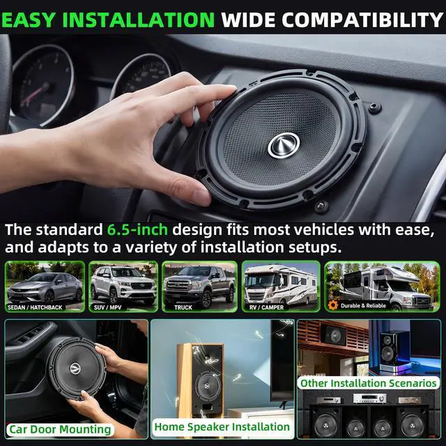 Alt view image 5 of 7 - 6.5 Inch Car Speakers 800W Max 4 Ohm Carbon Fiber Cone Woofer 2 Pack | Bullet Head Design Door Speaker Deliver Deep Bass and Clear Stereo Sound, Ideal for Cars Trucks Motorcycle DIY Audio Upgrades