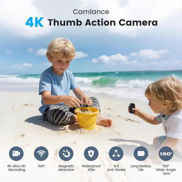Alt view image 2 of 7 - 4K Mini Body Camera,Wearable Magnetic Thumb Action Camera,6-Axis Stabilized Portable POV Cam,40M Waterproof Camera,with Motorcycle Helmet/Cycling Mounting Accessories (Supports 256GB TF Card)