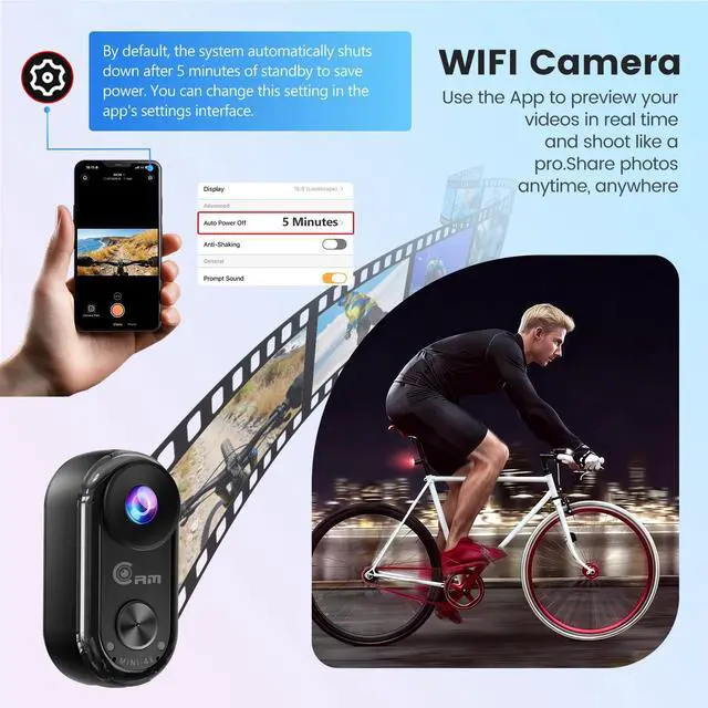 Alt view image 5 of 7 - 4K Mini Body Camera,Wearable Magnetic Thumb Action Camera,6-Axis Stabilized Portable POV Cam,40M Waterproof Camera,with Motorcycle Helmet/Cycling Mounting Accessories (Supports 256GB TF Card)