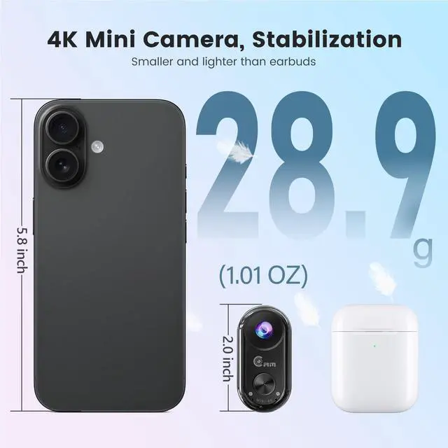 Alt view image 3 of 7 - 4K Mini Body Camera,Wearable Magnetic Thumb Action Camera,6-Axis Stabilized Portable POV Cam,40M Waterproof Camera,with Motorcycle Helmet/Cycling Mounting Accessories (Supports 256GB TF Card)