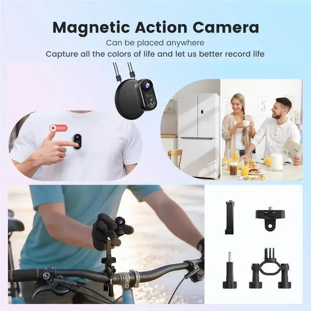 Alt view image 6 of 7 - 4K Mini Body Camera,Wearable Magnetic Thumb Action Camera,6-Axis Stabilized Portable POV Cam,40M Waterproof Camera,with Motorcycle Helmet/Cycling Mounting Accessories (Supports 256GB TF Card)