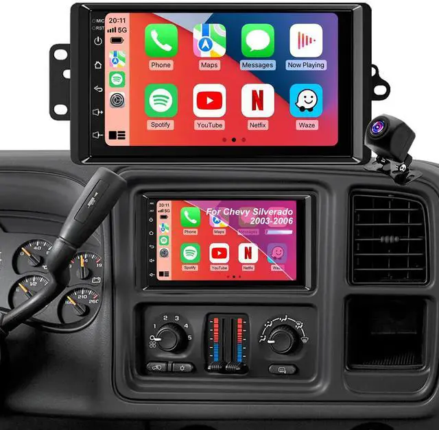 Main image of Android Radio for Chevrolet Chevy Silverado 2003-2006 Tahoe SSR, GMC Sierra 1500/2500/3500 2003-2006 Suburban, 7 Inch Touch Screen Car Stereo CarPlay Android Auto Backup Camera Bluetooth 5GWiFi FM SWC