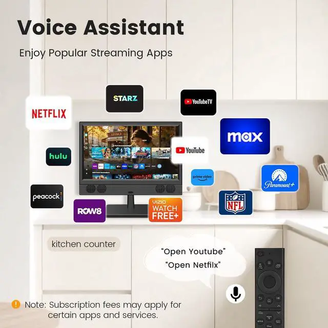 Alt view image 3 of 7 - 15.6 Inch Small Smart TV, FHD 1080p Compact Smart TV with Built-in Apps, WiFi & Bluetooth, ATSC Digital Tuner, HDMI/USB/AV Inputs, 110220V AC Power TV for Kitchen, Bedroom, RV, Camper, Truck