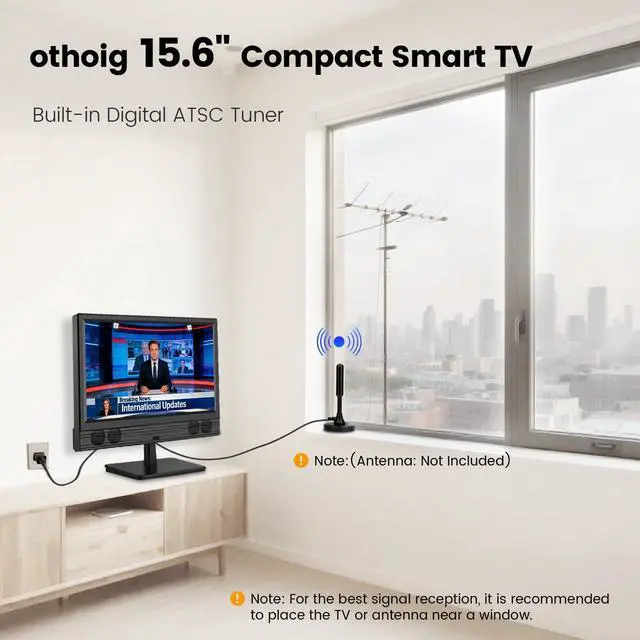Alt view image 5 of 7 - 15.6 Inch Small Smart TV, FHD 1080p Compact Smart TV with Built-in Apps, WiFi & Bluetooth, ATSC Digital Tuner, HDMI/USB/AV Inputs, 110220V AC Power TV for Kitchen, Bedroom, RV, Camper, Truck