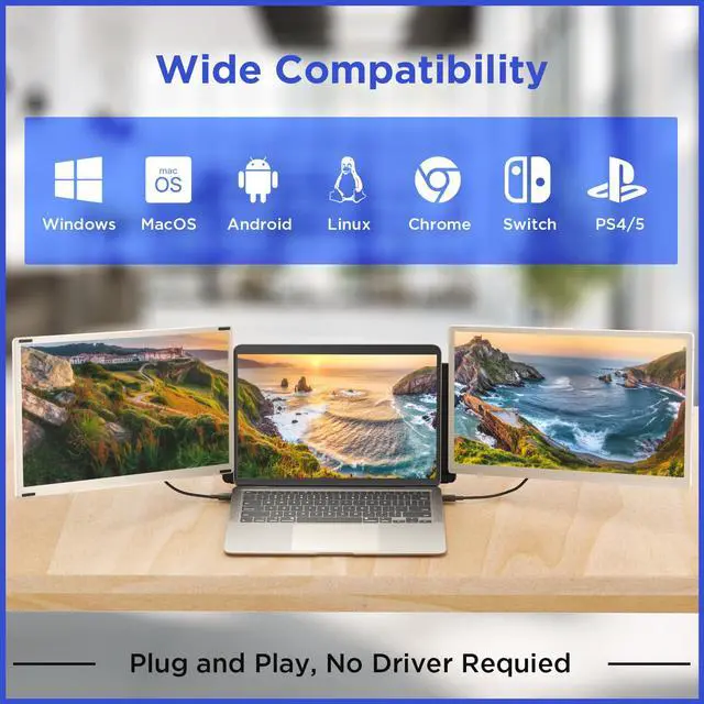 Alt view image 4 of 7 - S6 Laptop Screen Extender, 15.6'' 1080P Monitor Extender, 11 Display Modes, Plug & Play, Detachable Screen Triple Monitor for Laptop 13"-17.3", Compatible with Mac/Windows/Android/Switch, Gold