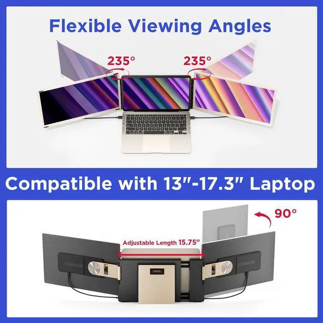 Alt view image 5 of 7 - S6 Laptop Screen Extender, 15.6'' 1080P Monitor Extender, 11 Display Modes, Plug & Play, Detachable Screen Triple Monitor for Laptop 13"-17.3", Compatible with Mac/Windows/Android/Switch, Gold