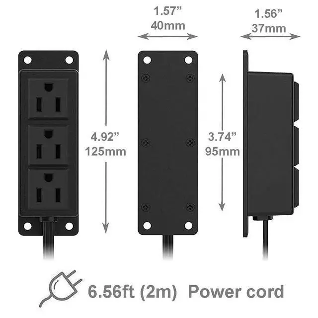 Alt view image 2 of 5 - Surface Mounted Power Strip 3 AC Grounded Outlets Mountable Power Strip Socket Adapt to Deak Conference Table Wall Hotel Improvement (3AC)